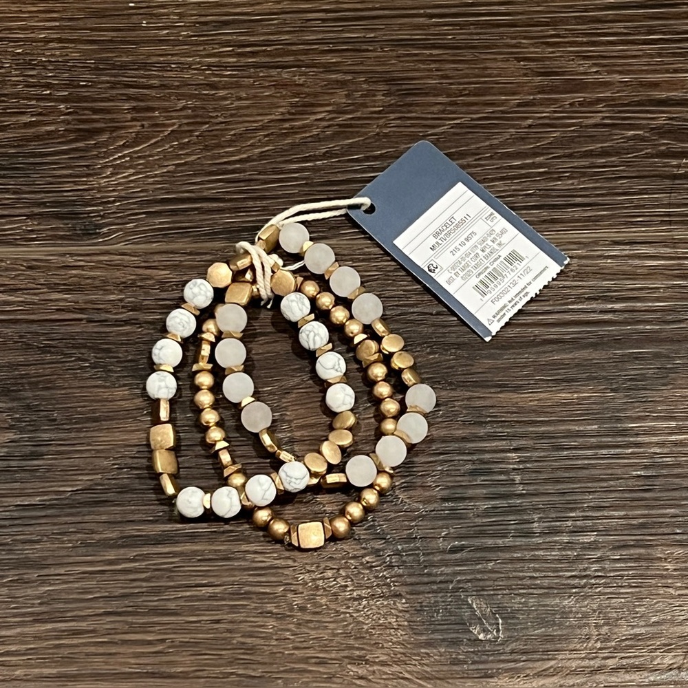 Semi-precious multi-strand Bracelet set of 3 - Stretch White Howlite Sunstone